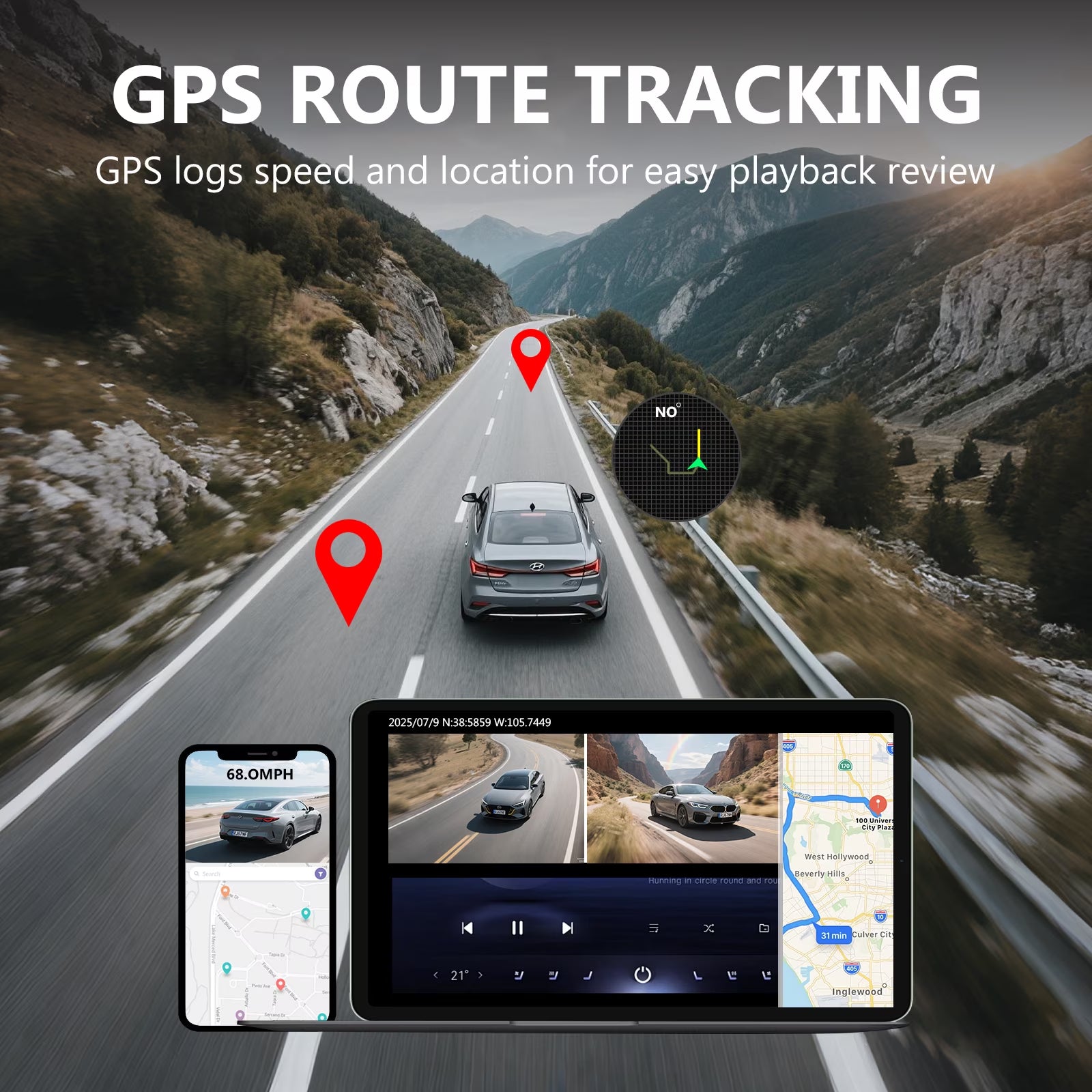 4K Dash Cam Front and Rear Inside,4K+1080 Full HD Dash Camera,Starvis 2 Sensor,Built in 5Ghz Wifi & GPS Car Camera,2.4" IPS Screen, 64GB SD Card,App Control,170°Wide Angle, 24H Parking Mode