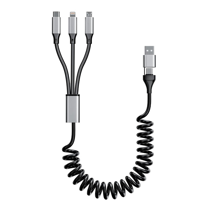 Coiled Multi Charging Cable 4FT [Mfi Certified] 5 in 1 Coiled Charging Cable for Car Coiled Universal Charging Cable USB A/USB C to Lightning(Data, Carplay, 2.4A), Type-C(Charge), Micro Usb(Charge)