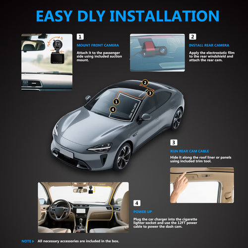 4K Dash Cam Front and Rear Inside,4K+1080 Full HD Dash Camera,Starvis 2 Sensor,Built in 5Ghz Wifi & GPS Car Camera,2.4" IPS Screen, 64GB SD Card,App Control,170°Wide Angle, 24H Parking Mode